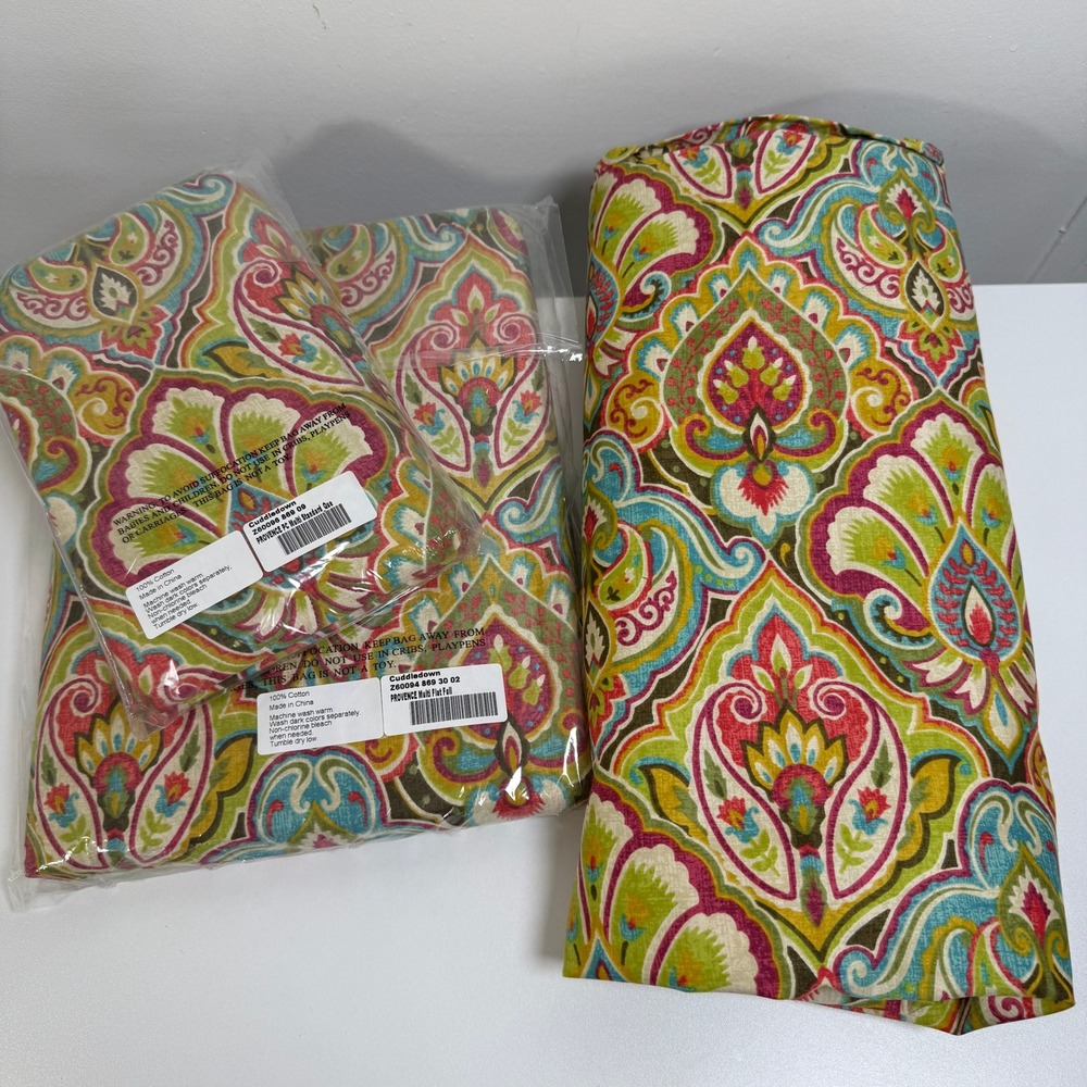 Cuddledown Provence 2 Flat Sheet Pillowcases Full Multi Color 100% Cotton Floral - Picture 2 of 5